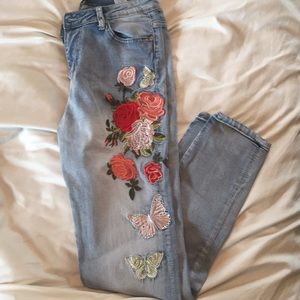 High waisted embroidered jeans